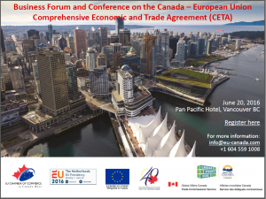Business Forum and Conference on EU-Canada CETA Agreement (Vancouver, June 20th, 2016)